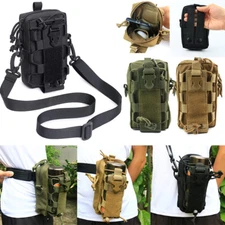 Tactical Molle Water Bottle Bags Camping Hiking Kettle Pouch w/ Shoulder Strap