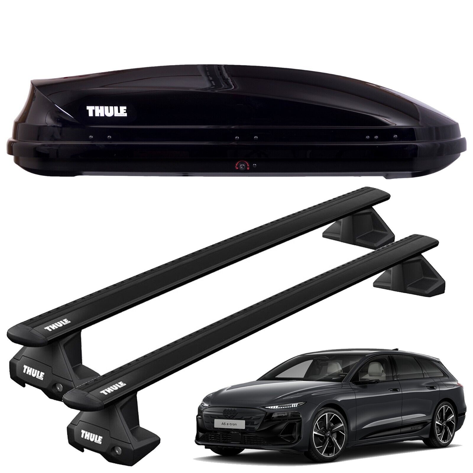 Thule Roof Rack Black WingBars & Top Cargo Box Audi A6 Avant e-tron Estate 2025+