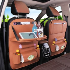 Car Back Seat Organizer PU Leather w/Fold Table Tray Holder Multi-Pocket Storage