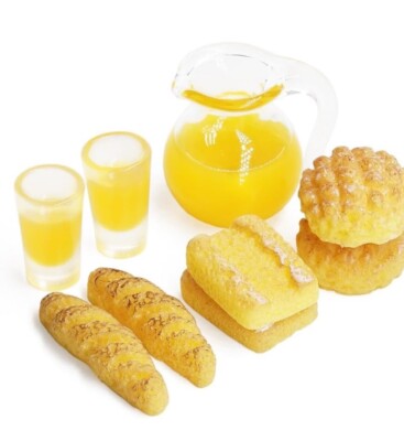 9 Pcs Set Bread Orange Juice Dollhouse Miniature Food Drink Breakfast Loaf