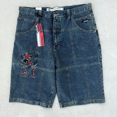 Vintage Y2K Paco Baggy Jean Shorts Size 40 NWT JNCO Type Embroidery Skate