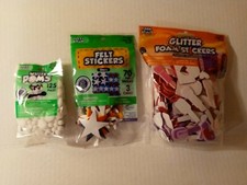 3 Piece Group Craft Stickers 1 Foam, 1 Felt, 1 Fuzzy White Poms