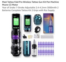 Mast Tattoo Fold Pro Wireless Tattoo Gun Kit Pen Machine Mcore-C3 Motor