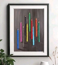 Bright original painting panel for the living room, pencils, 10x14", textured