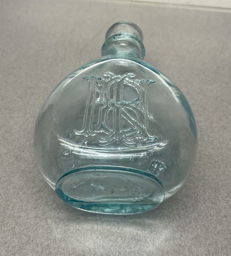 Antique INFANT NURSING BOTTLE Embossed NURSER Aqua Glass Flask Shaped - Picture 6 of 14