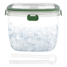 5L Portable Ice Cube Storage Bin, Clear Ice Bucket for Freezer with Lid & Ton...