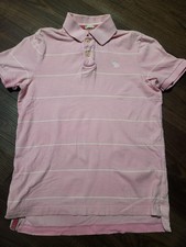 Abercrombie & Fitch Polo Shirt Mens M Pink Striped Muscle Logo Moose Casual