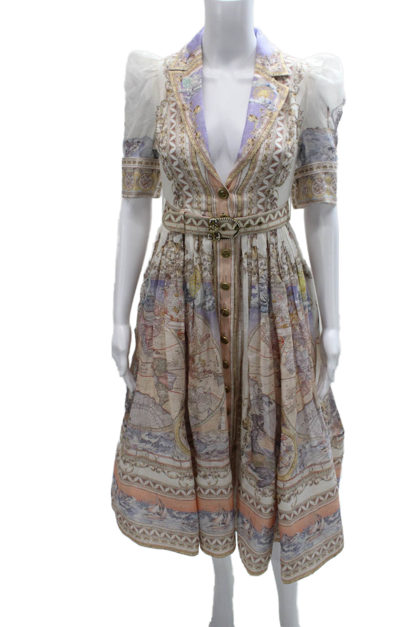 Zimmermann Womens Shirt Dress Multicolor Linen Half Sleeve Midi Size 2Free Shipping in US $100+ Orders | $6.95 Orders Below