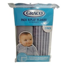 NEW Graco Pack N Play Playard Fitted Sheets 2 Pack Stripes Gray Neutral 39"x27"