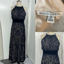 Maggie London Size 8 Navy Blue halter style long Dress