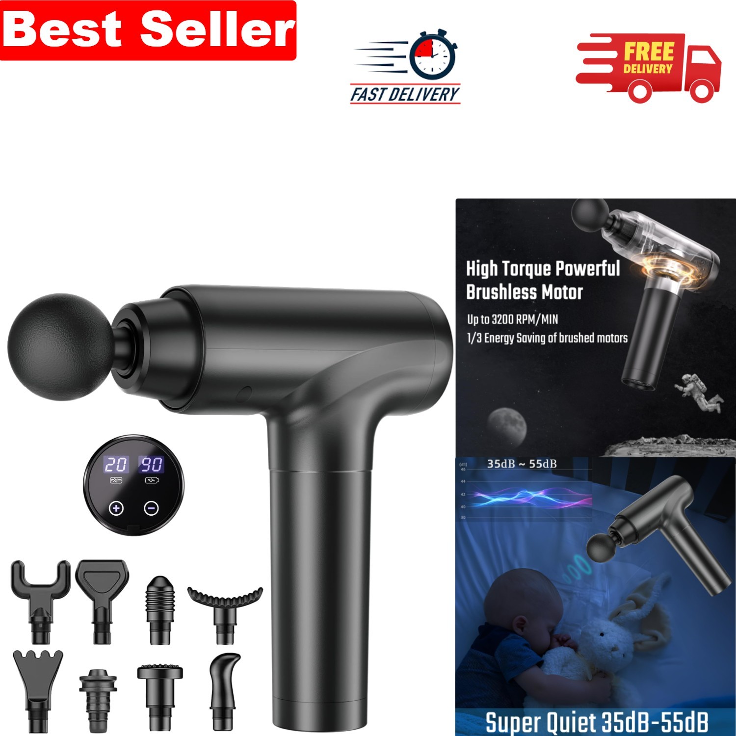 Super Quiet 20-Speed Massage Gun for Deep Tissue Relief – Ideal for Home & Gym