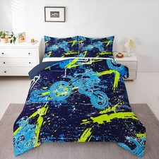 Dirt Bike Kids Comforter Set Extreme Sports Bedding Set for Boys Girls Decor ...