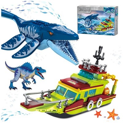 Dinosaurier Bauspielzeug 3 in 1 Ozean Explore Schiff Mosasaurus Spinosaurus K...