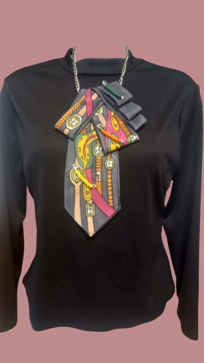Luckyvestir Cravatta da donna, pre-legata, nera, regolabile, stile punk, Nero 1, 11.02in*2.75in