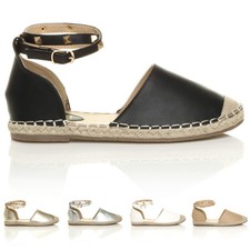 WOMENS LADIES FLAT STUDDED ANKLE STRAP ESPADRILLES SUMMER SHOES SANDALS SIZE