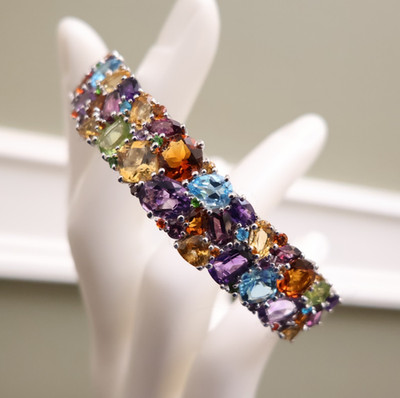 QVC bracelet rainbow semiprecious gemstones 925 sterling silver Size 6.75 in
