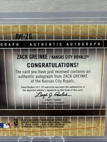 Zack Greinke AUTO 2005 Fleer Patchworks 040/200 #AW-ZG Kaansas City Royals - Picture 17 of 19