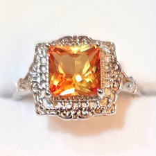 Ryze Size 7 Vintage Honeystone Crystal Square Silver Prong Cocktail Ring VF-033