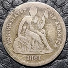Silver 1861 Seated Liberty 10 Cents Dime | AG Condition