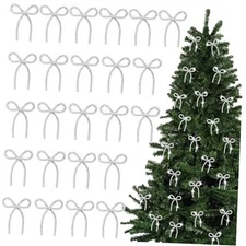  24 Pcs Silver Christmass Glitter Christmas Tree Ornament with Rhinestones Bow