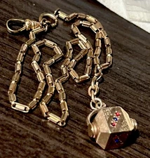 Victorian Gorgeous Rose Gold Fill Spinner Box Fob Stones RGF Link Watch SP Chain
