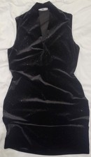 Women's Black Velvet Dress MNG Mango Size L Sleeveless V-neck Party Evening