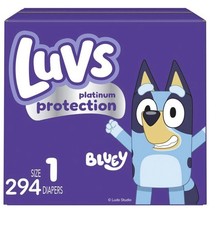 Luvs Size 1 Baby Diapers, Platinum Protection Bluey Diapers 294 Count