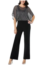 Nina Leonard Women's Jumpsuit with Metallic Overlay Black/Silver