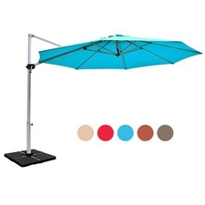 11Ft Patio Offset Hanging Cantilever Umbrella w/ Base Blue