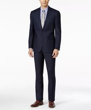 NEW KENNETH COLE Reaction Men  s 2-Piece Suit 38R/W31 Slim Tonal Navy Blue 350