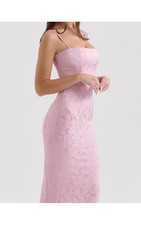 HOUSE OF CB Pink Floral Jacquard Strappy Lace-Up Back Straight Midi Dress M