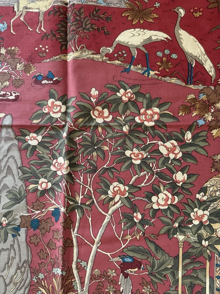 Cowtan & Tout Botanical Vintage Rare Fabric 55” x 27” Sample Linen Taj Pahari - Image 3 of 4