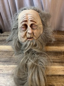 Vtg 2002 Paper Magic Group Latex Mask Halloween Old Man Long Gray Beard Costume