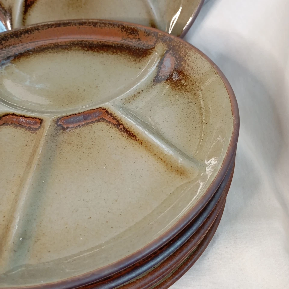Lot de 6 assiettes compartimentées en grès – Grès de l’Arnon – Vintage - Photo 4/4