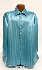 STEFANO RICCI BLU W/DARKER BLUE THIN BROWN STRIPE SILK L SLV SHIRT 47/XXL US NEW