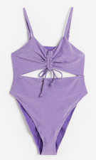 NWT H M High Leg Swimsuit w/Drawstring Purple Glittery Size XXL