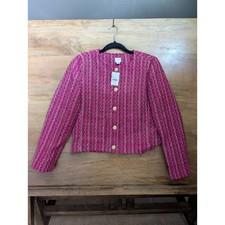J.CREW Tweed Lady Jacket Women's 6 Fuchsia Long Sleeve Button Front BS926 NWT