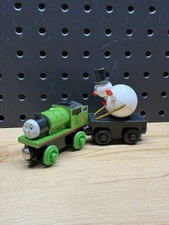 Thomas & Friends Wooden Railway Train Engine Percy Snowman Balloon Car Christmas