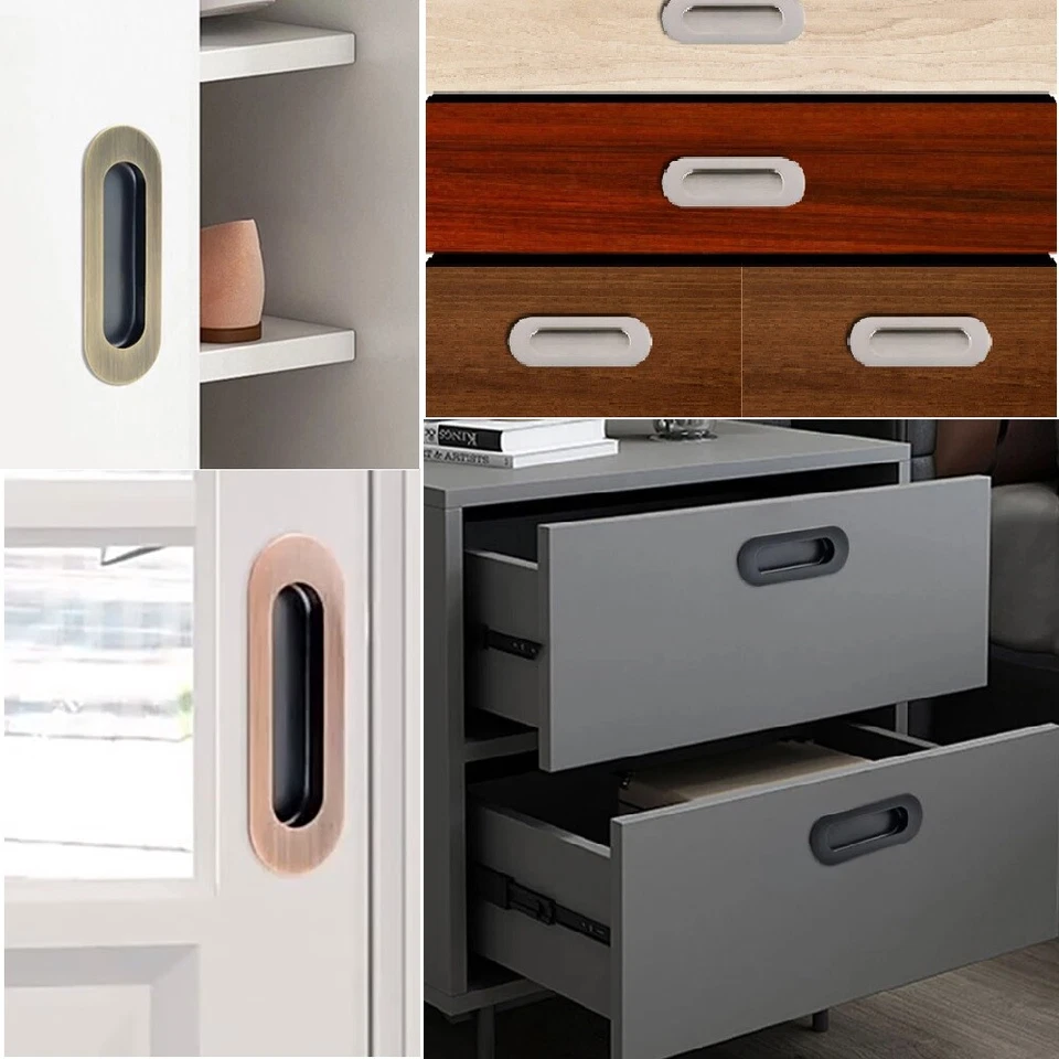 Recessed Door Handle Flush Pocket Hidden Door Knobs Cabinet Drawer Pull & Screws - Image 4 of 4