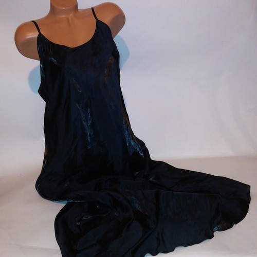Victoria Secret Lingerie Chemise Slip Long Gown XL Black Solid Shimmer 52" Long - Picture 2 of 11