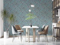 Vliestapete Palmen Farne BläTter Dschungel Blau Schwarz Weiß 82340 (3,47€/1Qm)