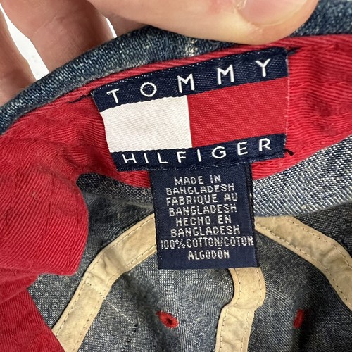 Vtg 90s Tommy Hilfiger Big Patch Logo Denim SnapBack Hat Spell Out Kids Youth - Picture 4 of 4
