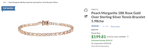 Bracciale Tennis 8" Argento Placcato 18K RG Pesca Morganite 5,98ctw JTV OAH171-8 - Foto 13 di 13