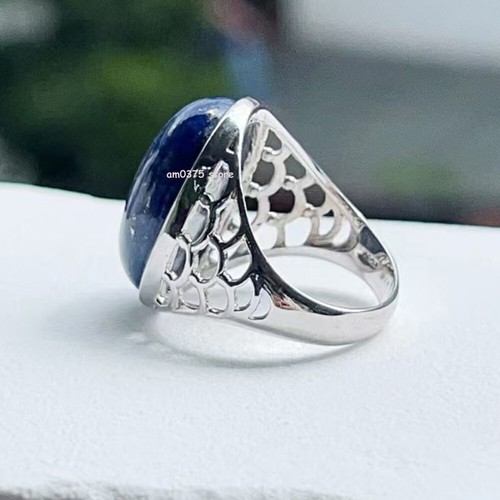 Real 925 Sterling Silver Ring Lapis Lazuli Hollow Stone Women's Ring US Size 7 - 第 2/4 張圖片