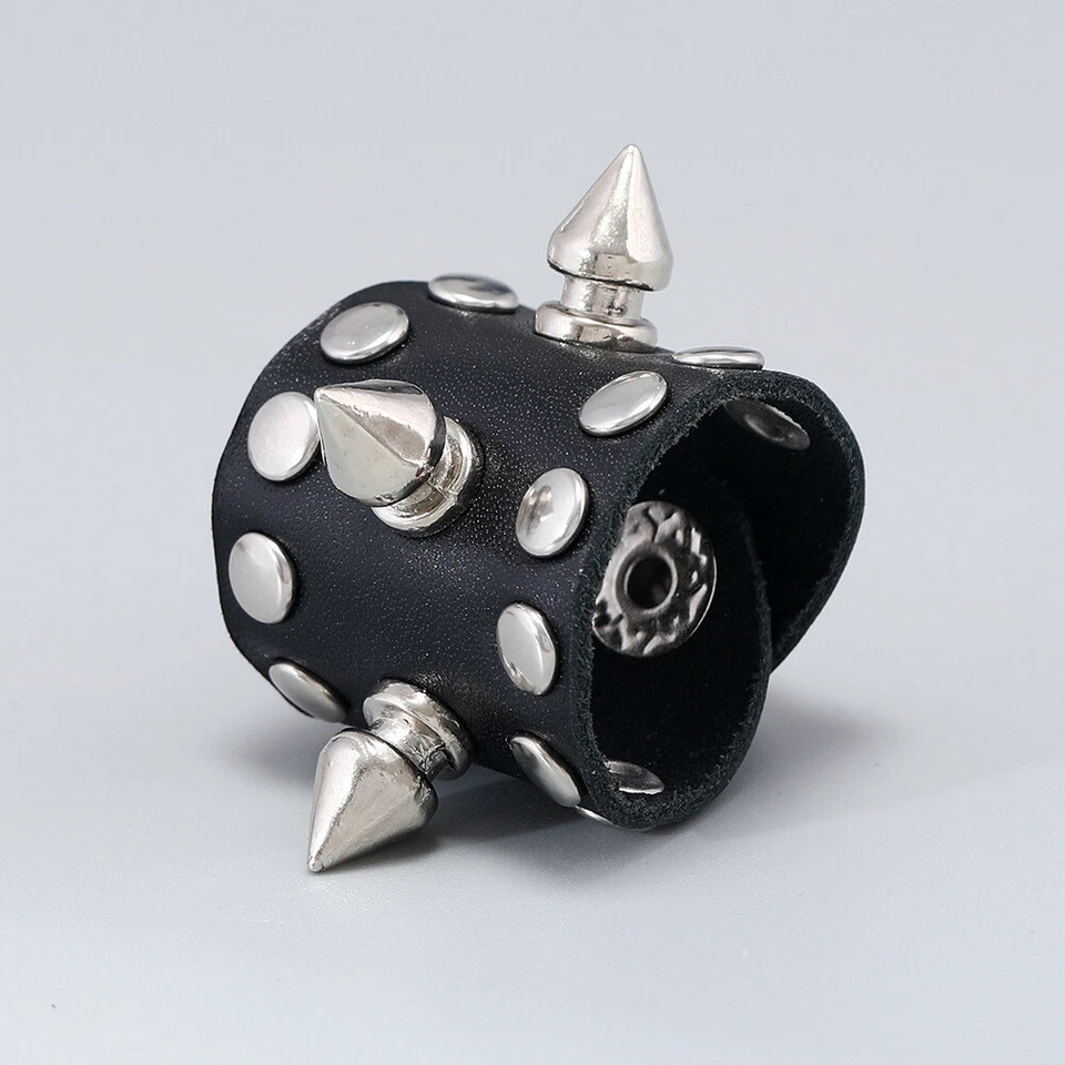 Man Woman Punk Rivet Spike Black Leather Band Ring 3.2cm Wide 9.5cm - Image 4 of 4