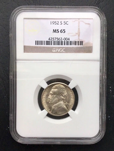 1952-S 5c Jefferson Nickel coin NGC MS65 