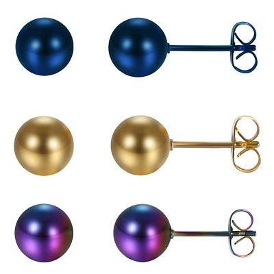 2pcs Mens Women Charm Polished Stainless Steel Round Ball Pierced Studs Earrings