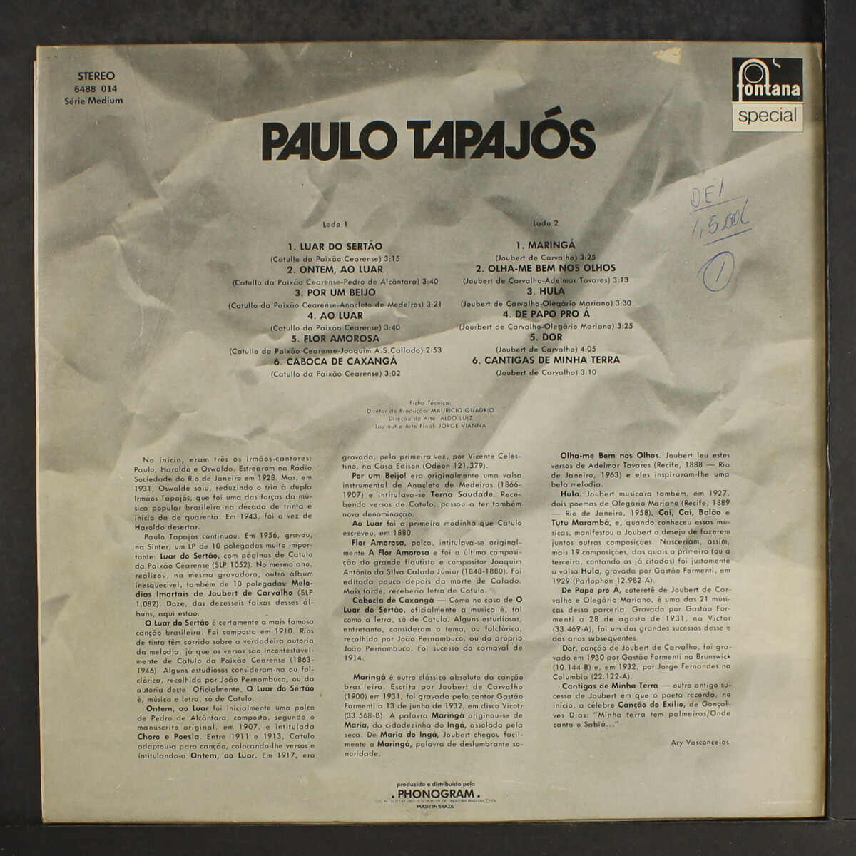 LP Músicas Brasileiras Gerson Filho ‎– Oito Baixos Brasileiros [1972] Vinyl LP