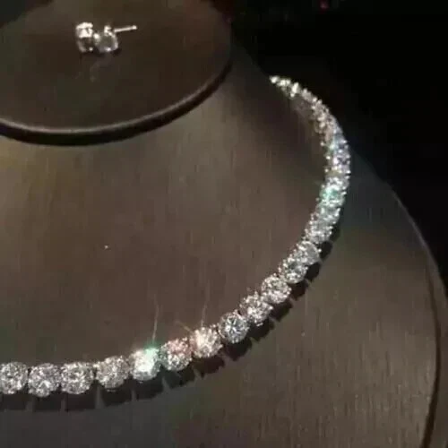 14K White Gold Plated 18" 4MM 22Ct Round Cut Lab Created Diamond Tennis Necklace - Image 3 of 4