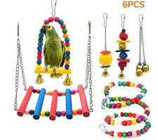 6-piece parrot playset Chain, swing, elevator, bell, wooden bead, spinning set,